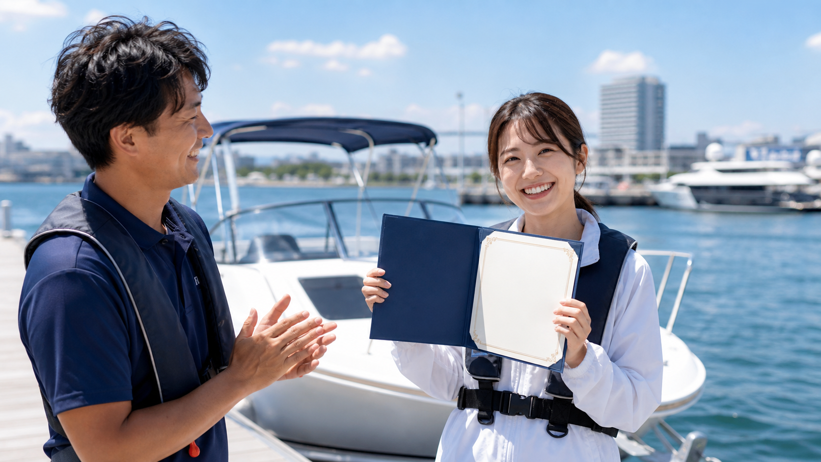 修了証を持つ受講生の笑顔